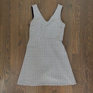 LOFT Black and White A-Line V-Neck Mini Dress